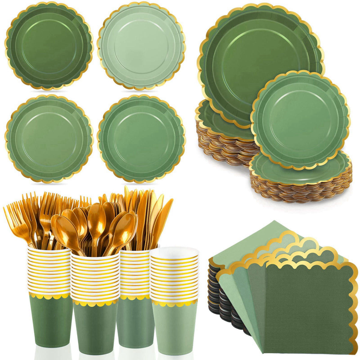 Kochorie 140PCS Sage Green Disposable Dinnerware Set Serves 20 Guests