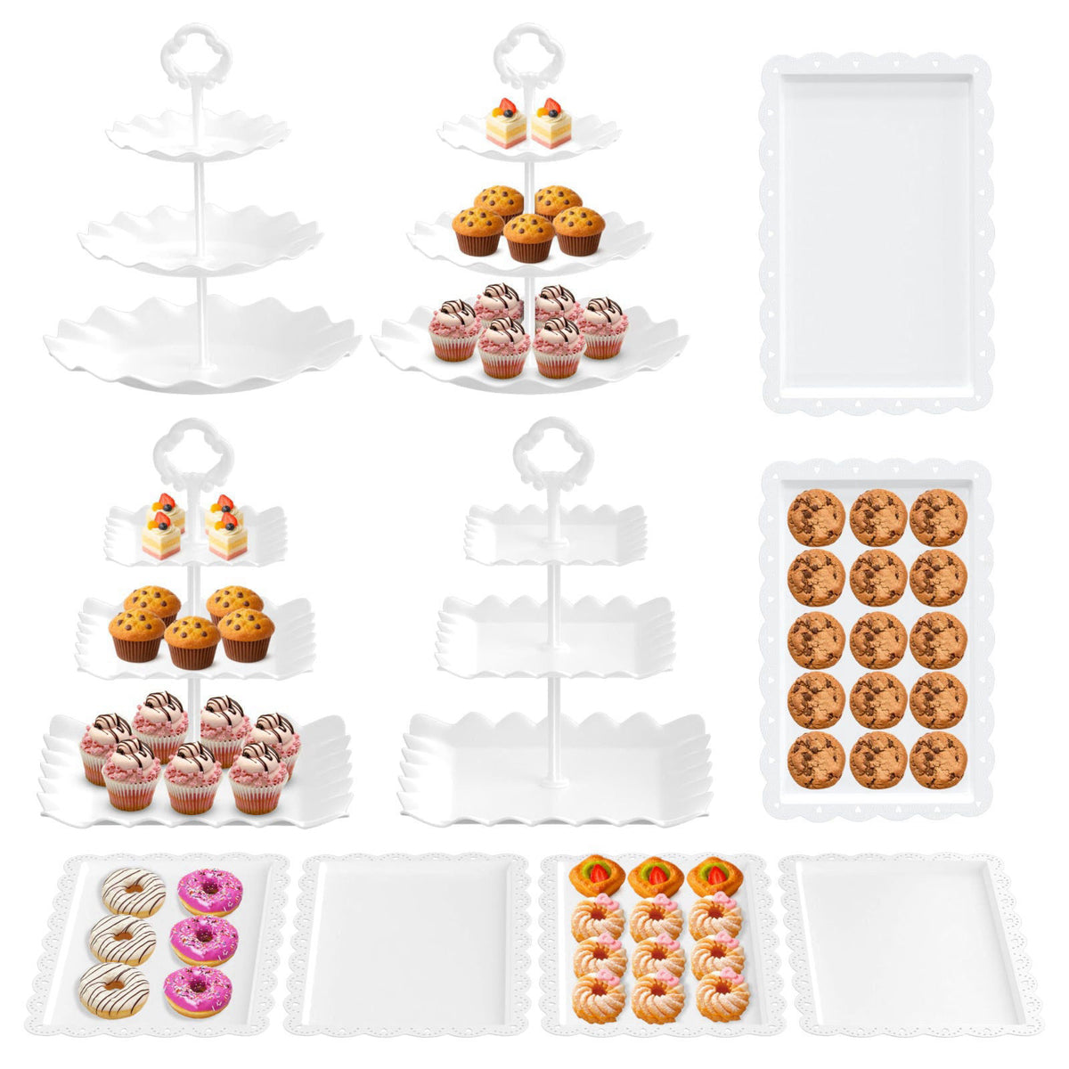 RICCLE 10Pc Dessert Table Display Set, 3 Tiered Cupcake Stand & Cake Stands – product photo (Cupcake Stands)