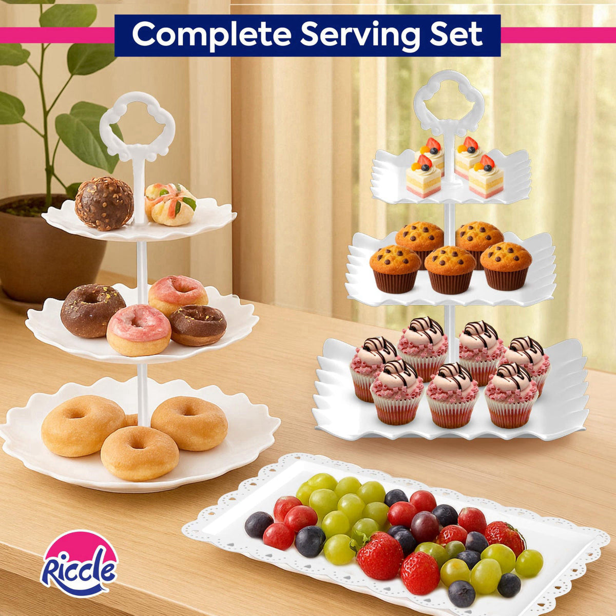 RICCLE 10Pc Dessert Table Display Set, 3 Tiered Cupcake Stand & Cake Stands – alternate angle