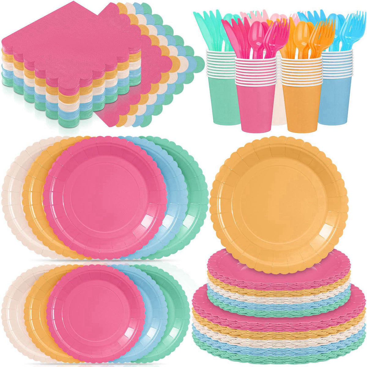 Zhehao 175 Pcs Candy Colors Party Plates Cups Napkins Set – product photo (Plates)