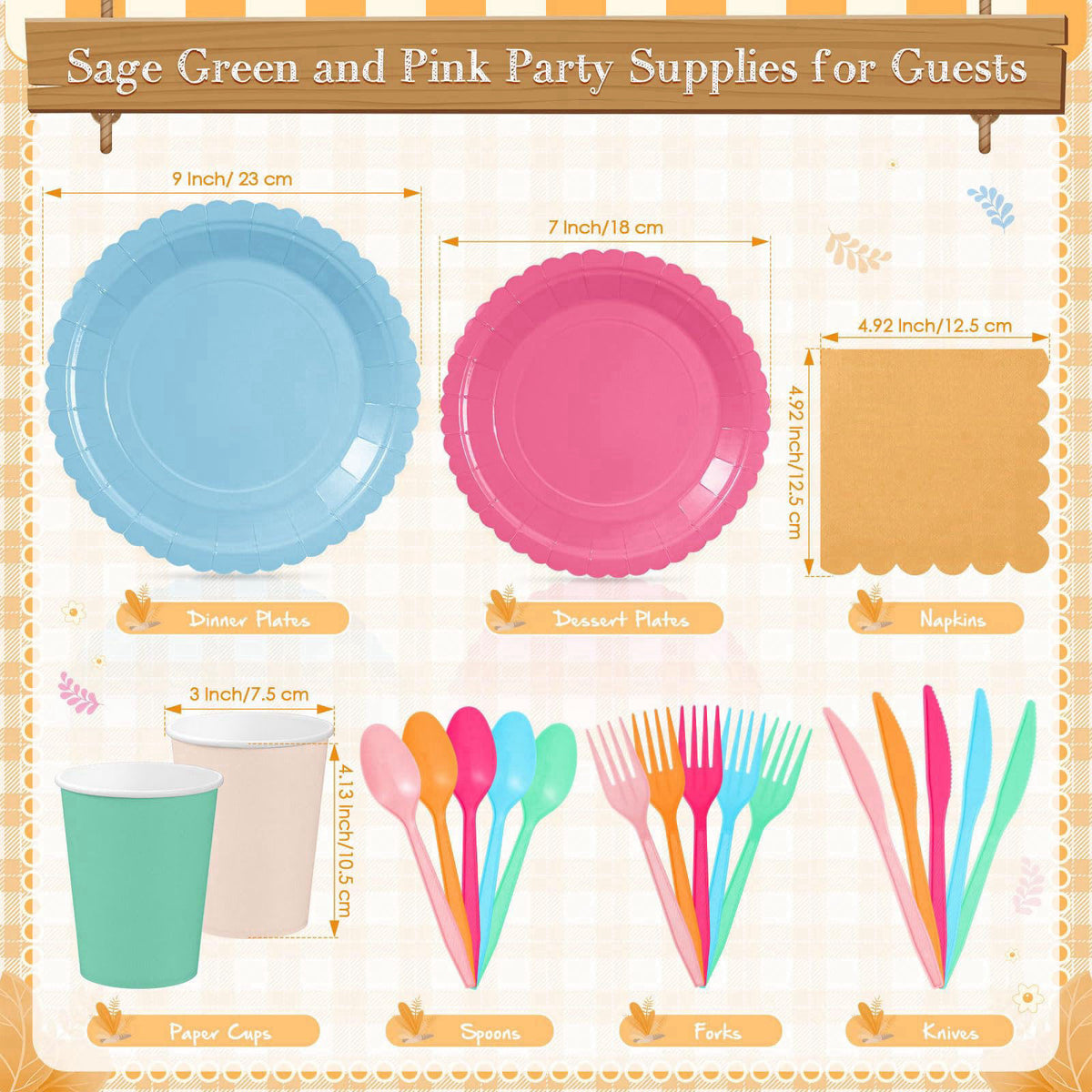 Zhehao 175 Pcs Candy Colors Party Plates Cups Napkins Set – packaging and label
