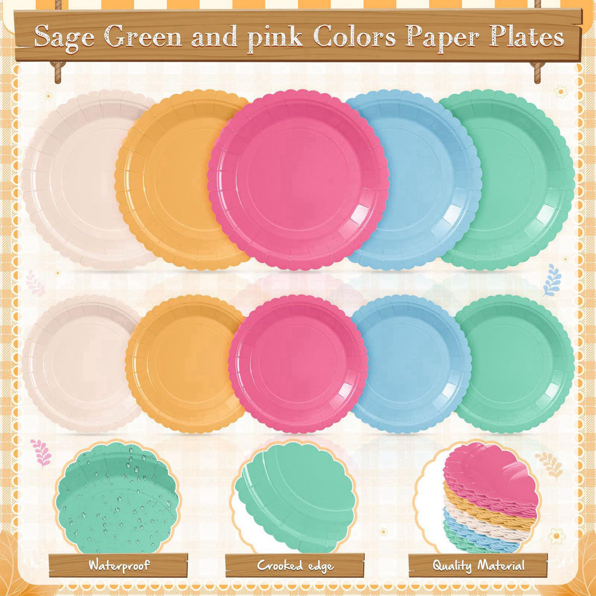 Zhehao 175 Pcs Candy Colors Party Plates Cups Napkins Set – full view