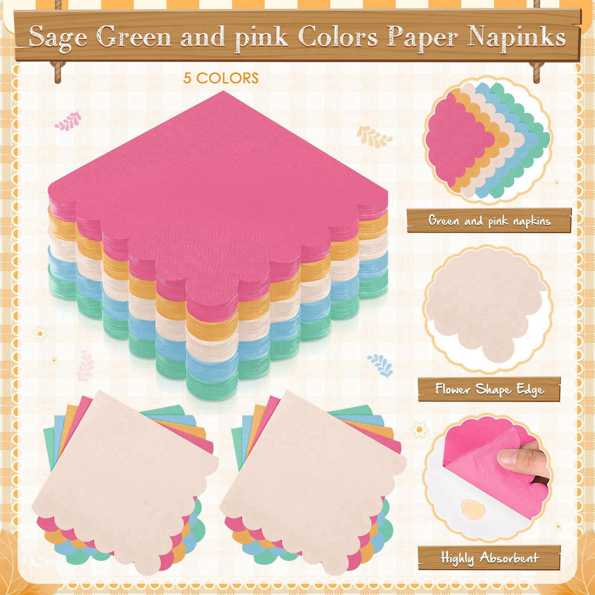Zhehao 175 Pcs Candy Colors Party Plates Cups Napkins Set – back view and specifications