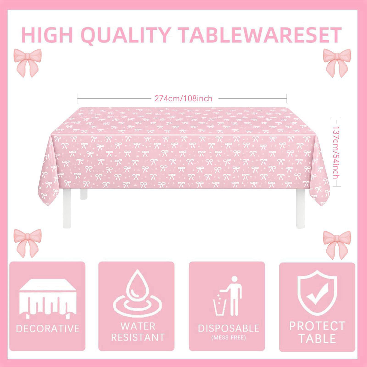 UBGKCJSJ 219Pcs Pink Bow Birthday Decorations, Coquette Tableware Set 24 Guests – packaging and label