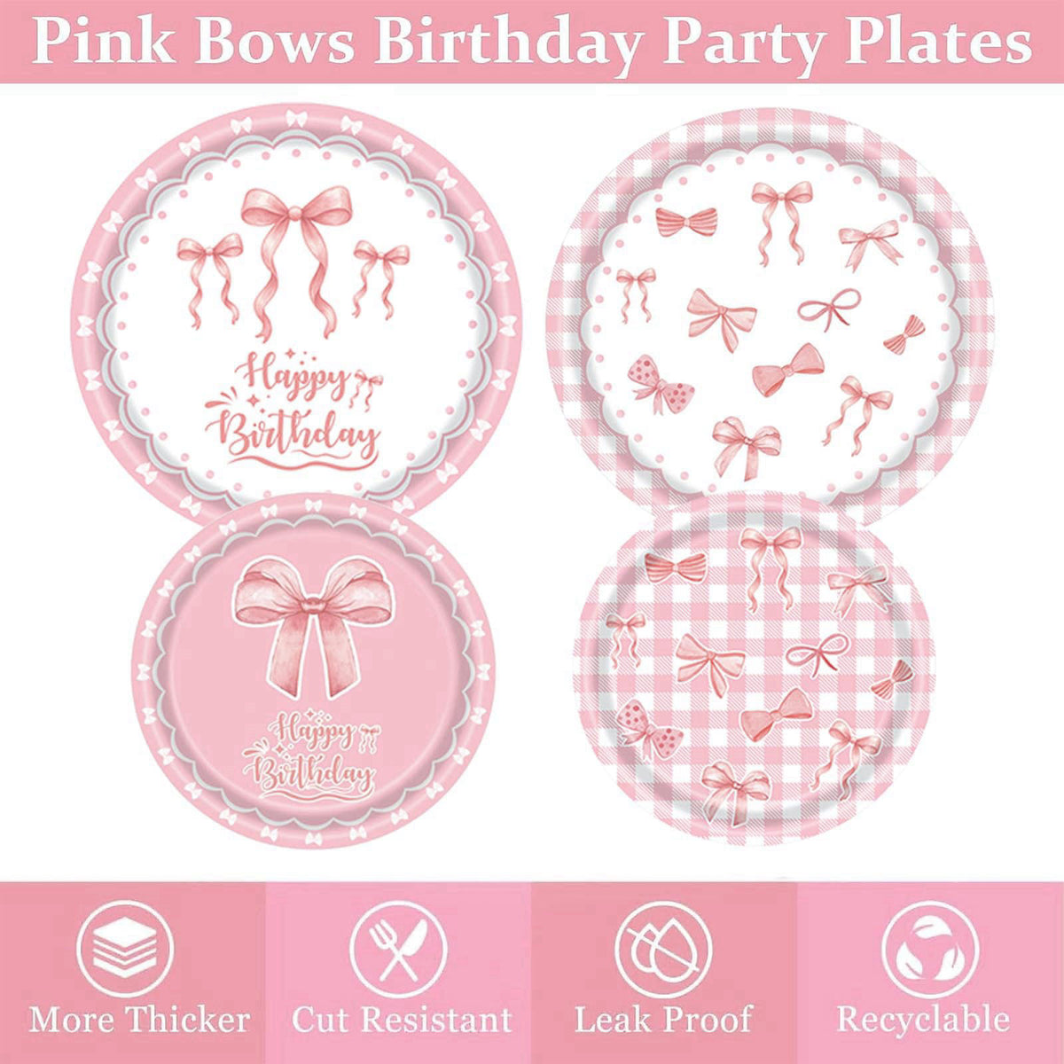 UBGKCJSJ 219Pcs Pink Bow Birthday Decorations, Coquette Tableware Set 24 Guests – alternate angle