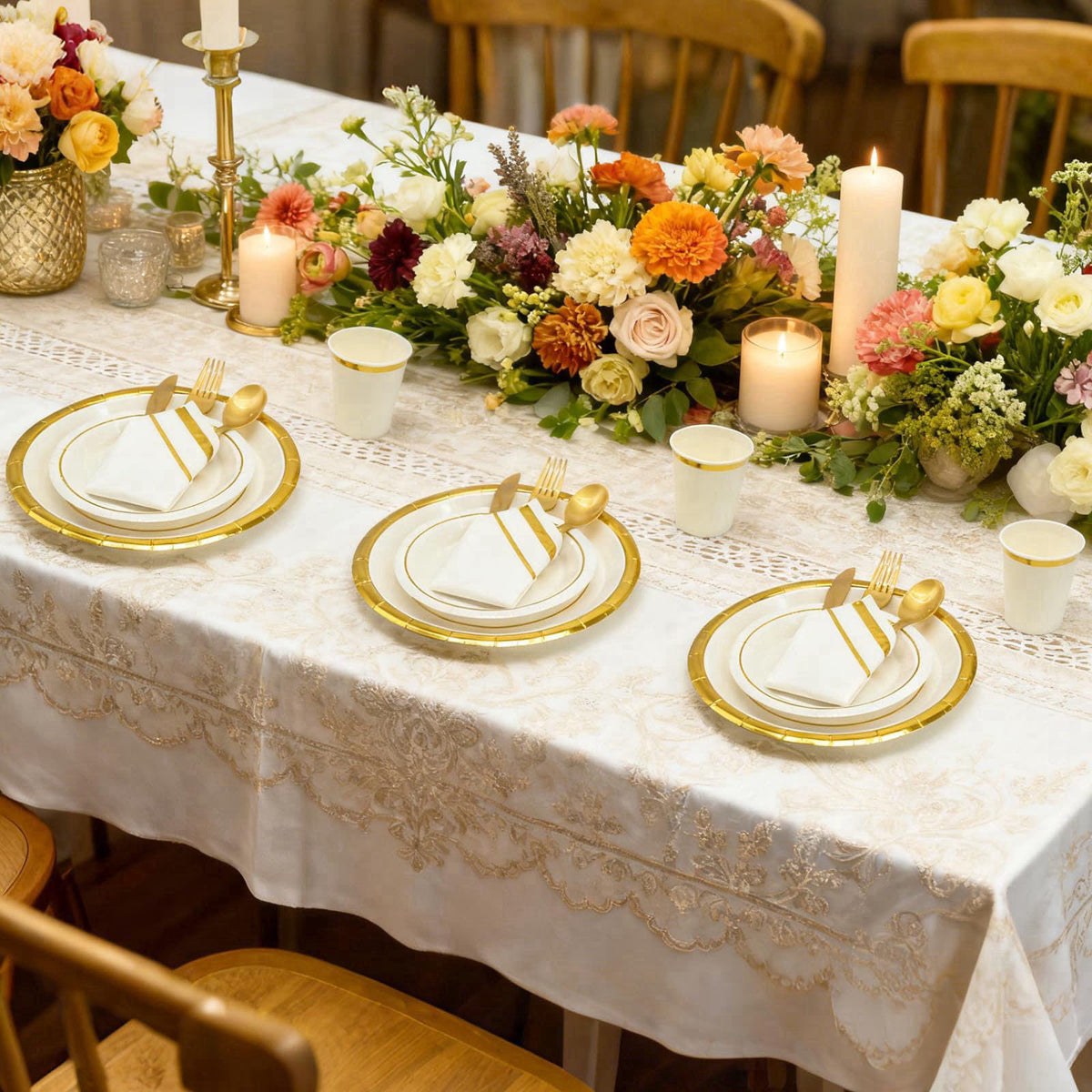 AIRE Gold White Paper Plates Set, 175PCS Disposable Tableware for 25 – close-up detail in 175pcs White Gold