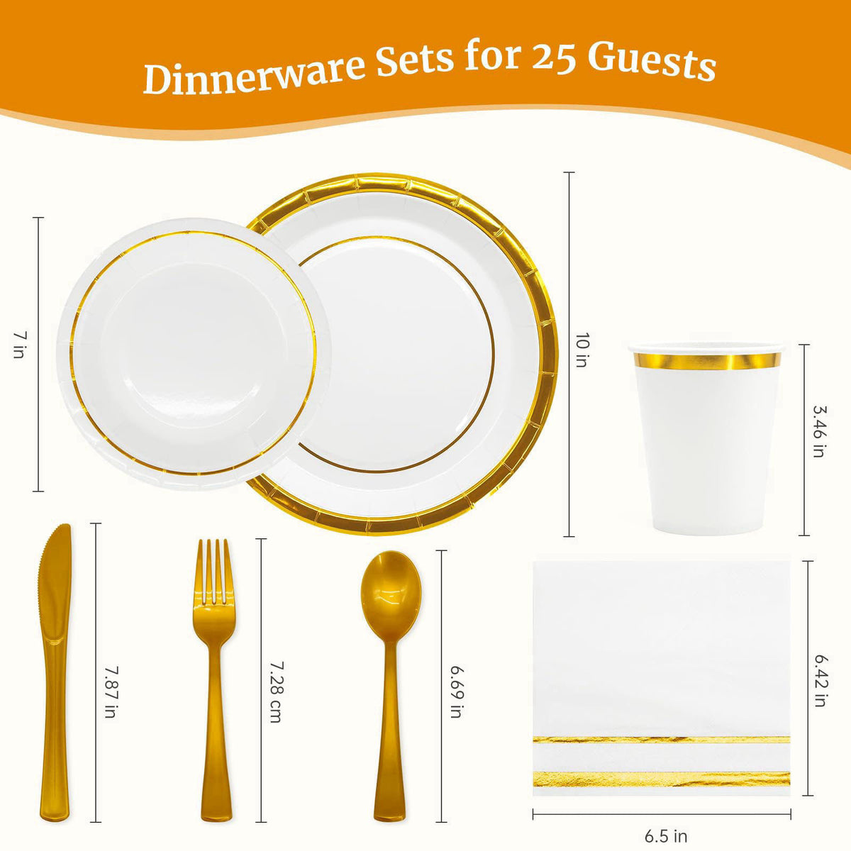 AIRE Gold White Paper Plates Set, 175PCS Disposable Tableware for 25 – packaging and label