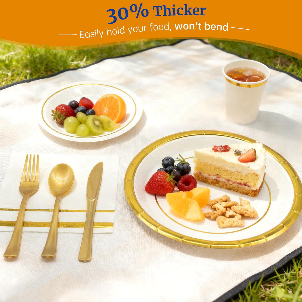 AIRE Gold White Paper Plates Set, 175PCS Disposable Tableware for 25 – full view