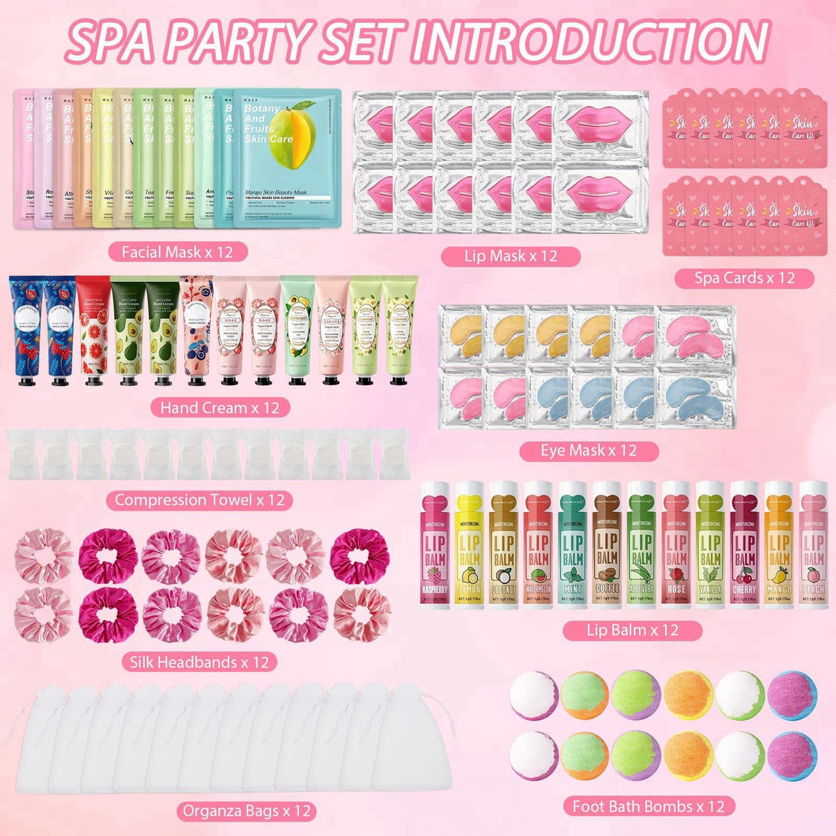 Jutqut 120PCS Spa Party Supplies for Girls, Include Facial Masks, Lip Mask, Under Eye Patches, Lip Balm, Foot Bath Bombs