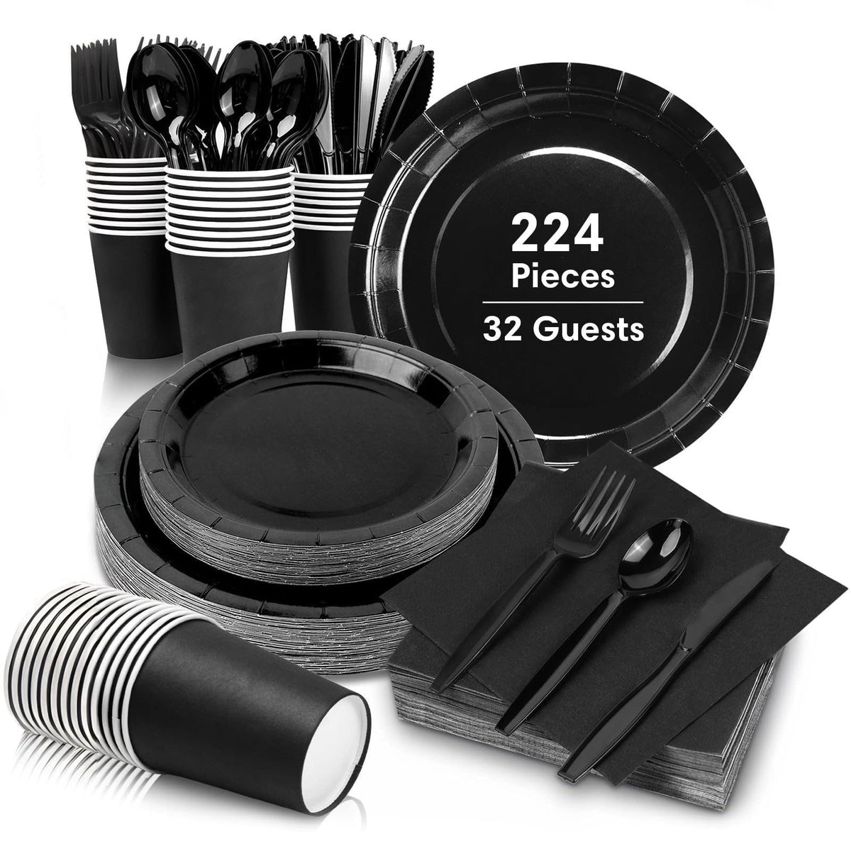 Lzerking Black Party Supplies Set 224 Pcs – back view and specifications