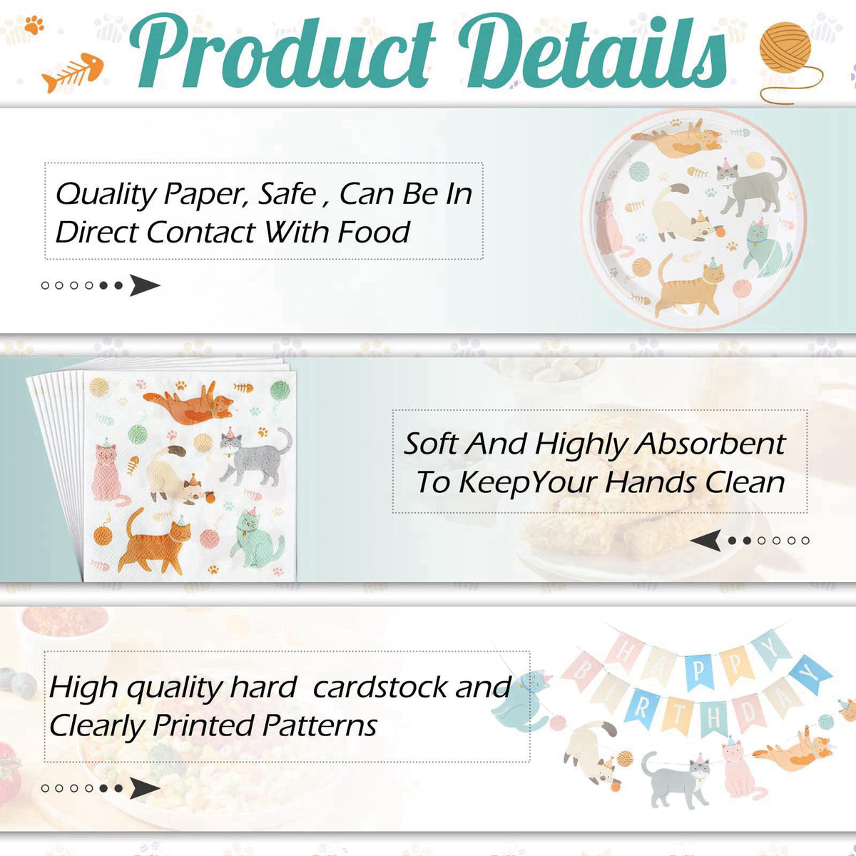 Qinyoung 176 Pcs Cat Birthday Party Supplies Disposable Tableware Set Serves 25 Cute Kitten Themed Paper Plates Napkins 