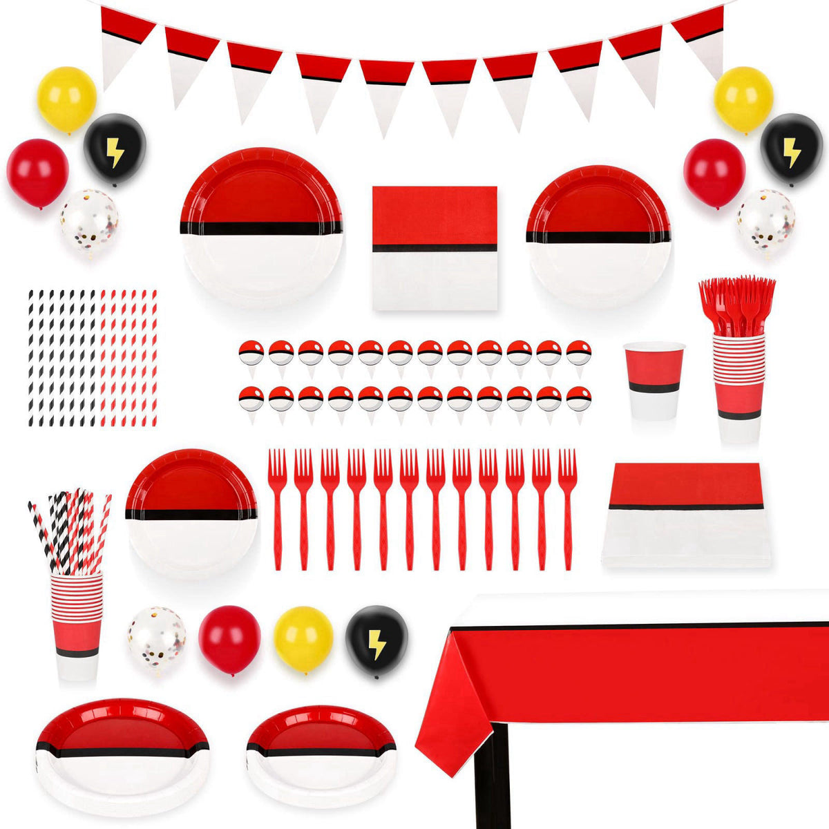 DUMBI Cartoon Birthday Party Supplies Bundle – 182-Piece Disposable Tableware & Decorations Set Including Tablecloth, Ba