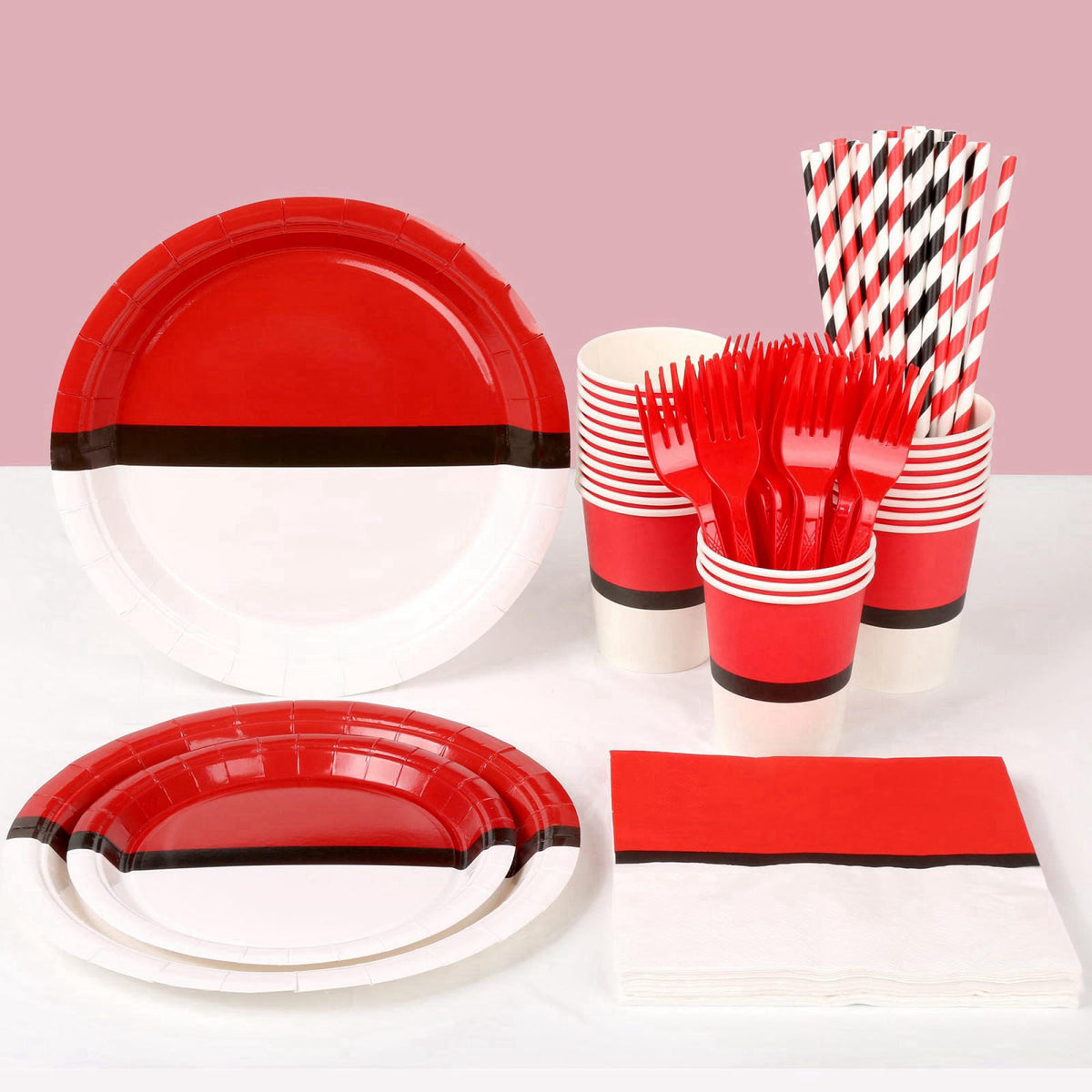 DUMBI Cartoon Birthday Party Supplies Bundle – 182-Piece Disposable Tableware & Decorations Set Including Tablecloth, Ba