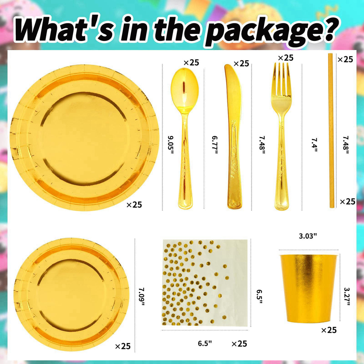 VYLURIXX 200 PCS Gold Disposable Party Supplies, Disposable Party Tableware Set with Gold Paper Plates, Paper Cups, Napk