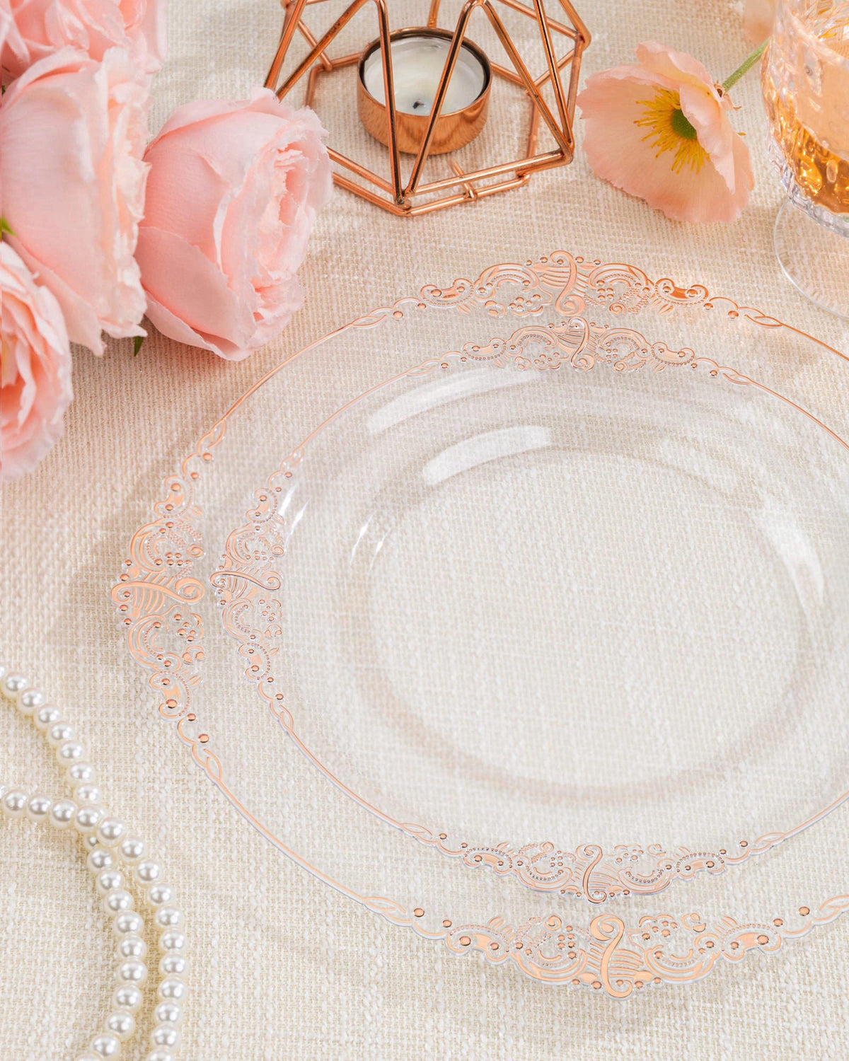 Nervure 175Pcs Rose Gold Plates, Disposable Party Plates for 25 Guests – close-up detail