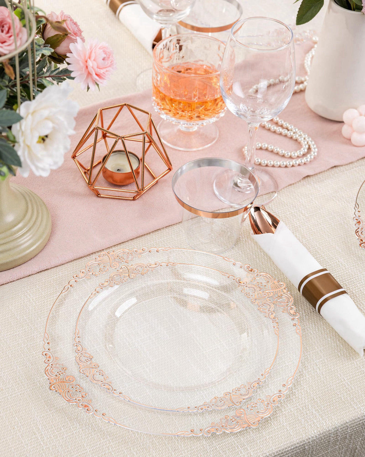 Nervure 175Pcs Rose Gold Plates, Disposable Party Plates for 25 Guests – full view