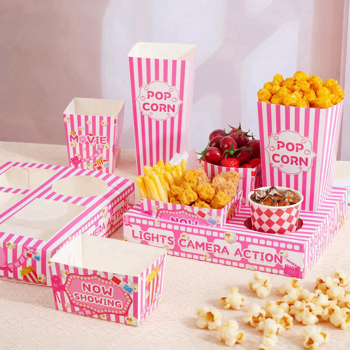 ARQRHTLY 48 Pcs Pink Movie Night Party Supplies Snack Popcorn Trays – close-up detail