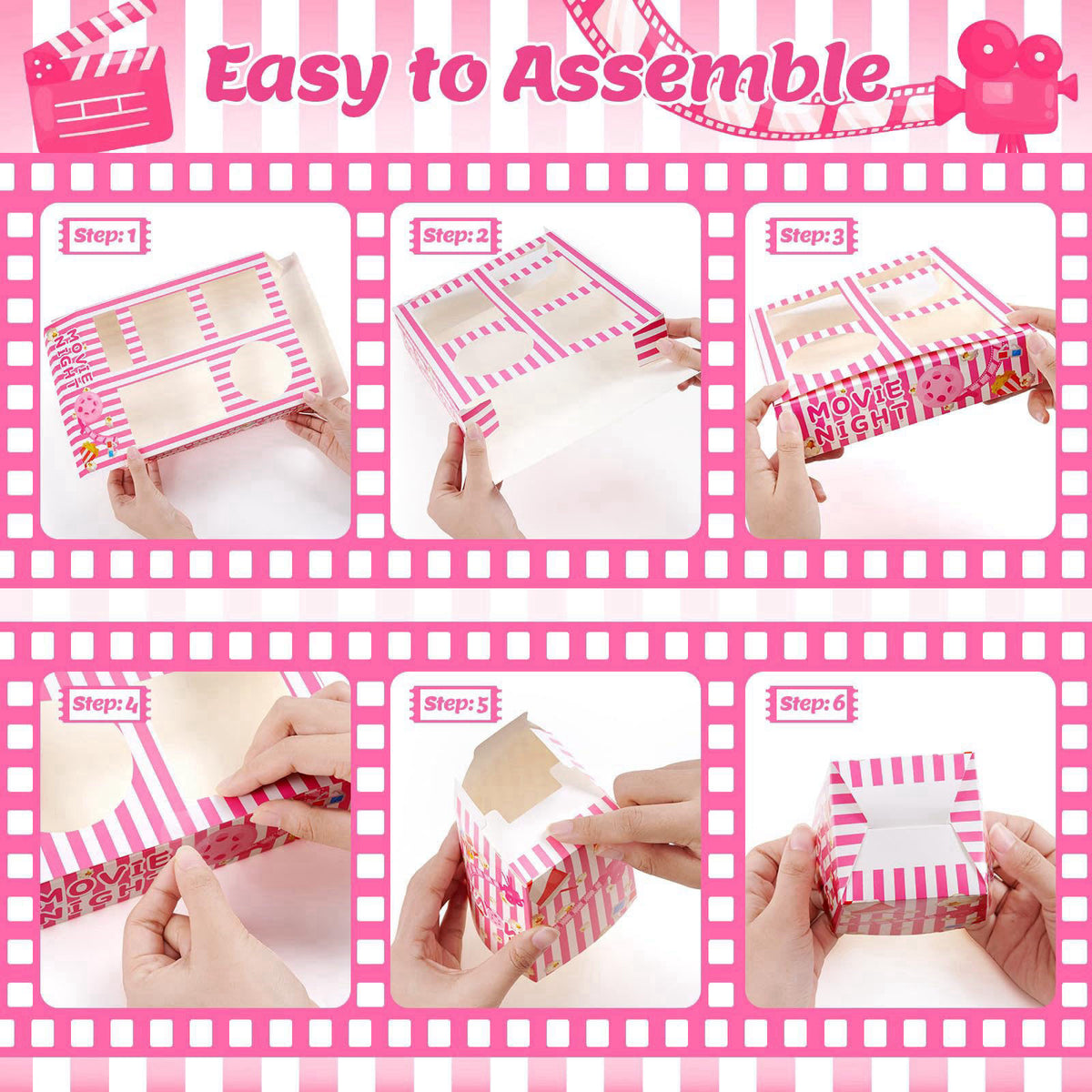 ARQRHTLY 48 Pcs Pink Movie Night Party Supplies Snack Popcorn Trays – full view