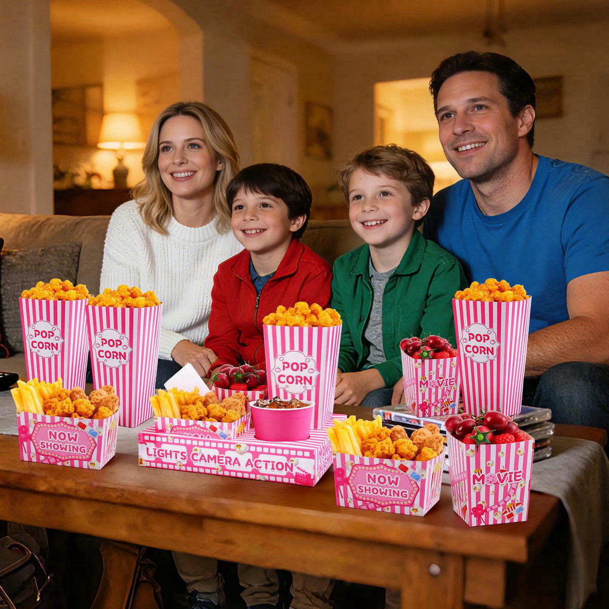ARQRHTLY 48 Pcs Pink Movie Night Party Supplies Snack Popcorn Trays – alternate angle