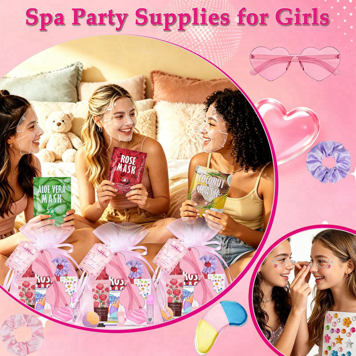UUNZ 120 Pcs Spa Party Supplies for Girls, Spa Sleepover Birthday Supplies – full view