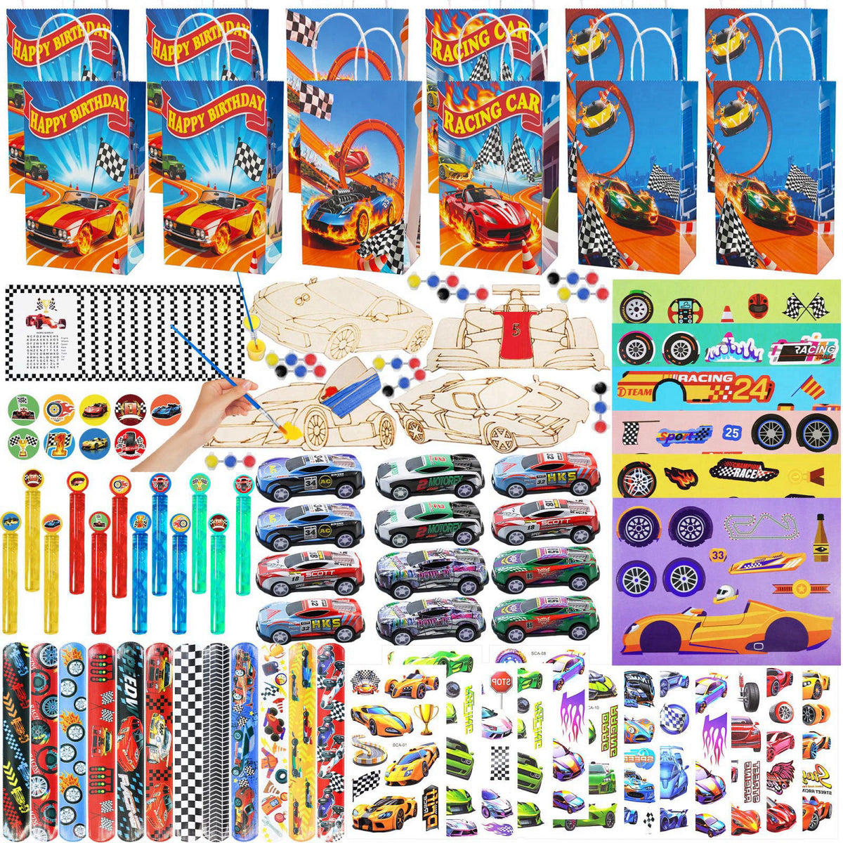 HandTool 120PCS Race Car Party Favors Set for Kids, Racing Party Supplies
