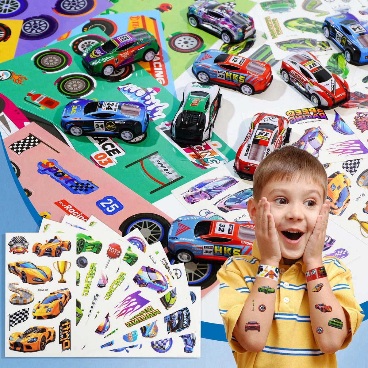 HandTool 120PCS Race Car Party Favors Set for Kids, Racing Party Supplies – close-up detail