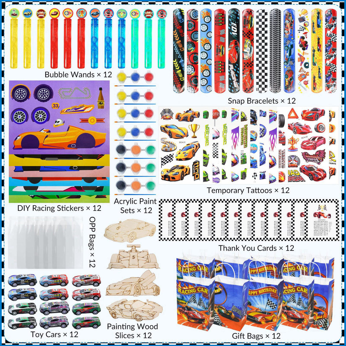 HandTool 120PCS Race Car Party Favors Set for Kids, Racing Party Supplies – full view
