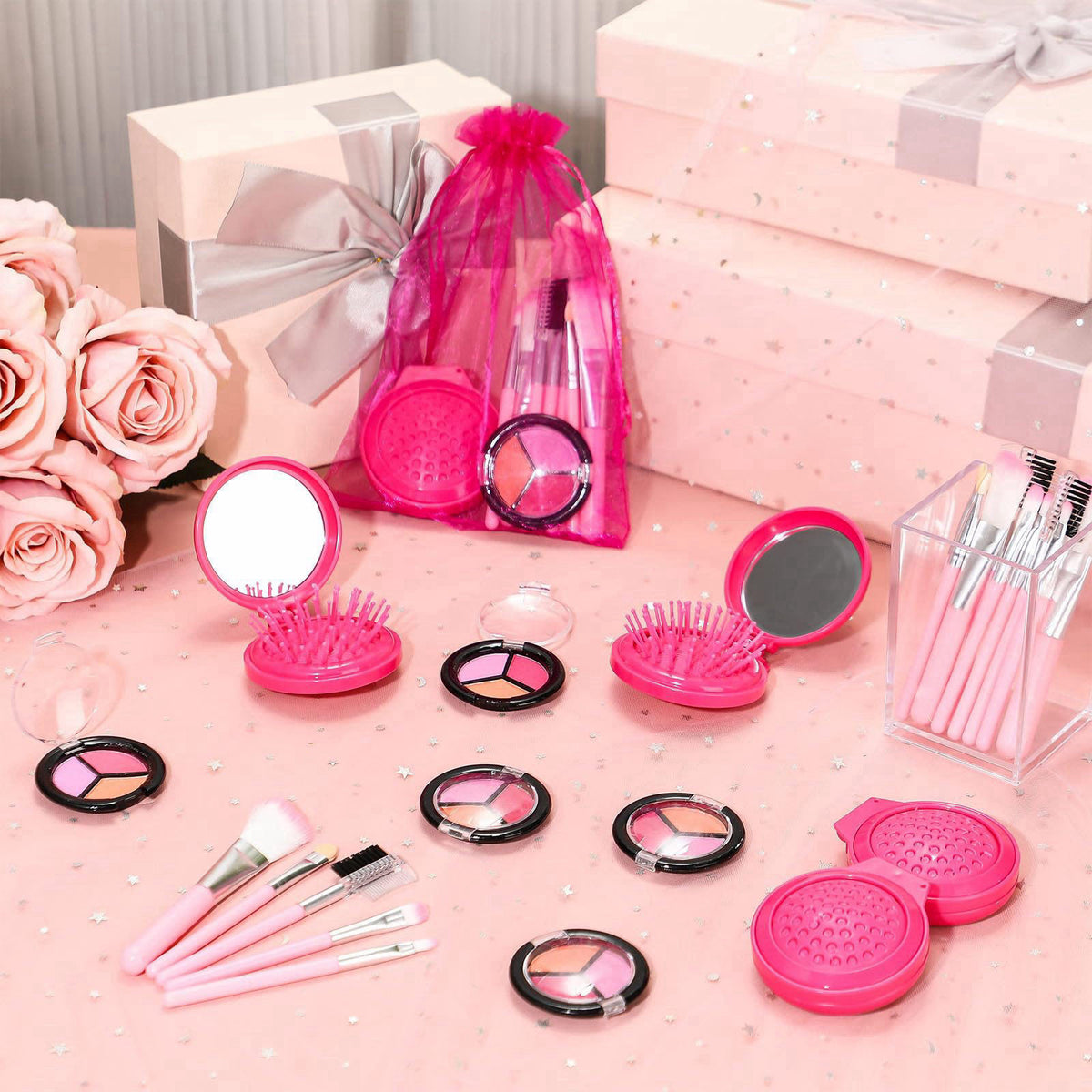 Willinglong 12 Sets Kids Makeup Kit for Girls, Kids Spa Party Supplies for Girls, Sleepover Makeup Cosmetic Set Birthday