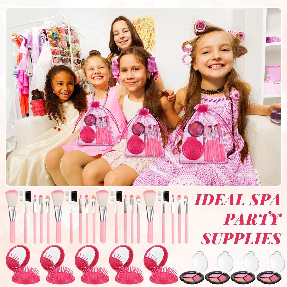 Willinglong 12 Sets Kids Makeup Kit for Girls, Kids Spa Party Supplies for Girls, Sleepover Makeup Cosmetic Set Birthday
