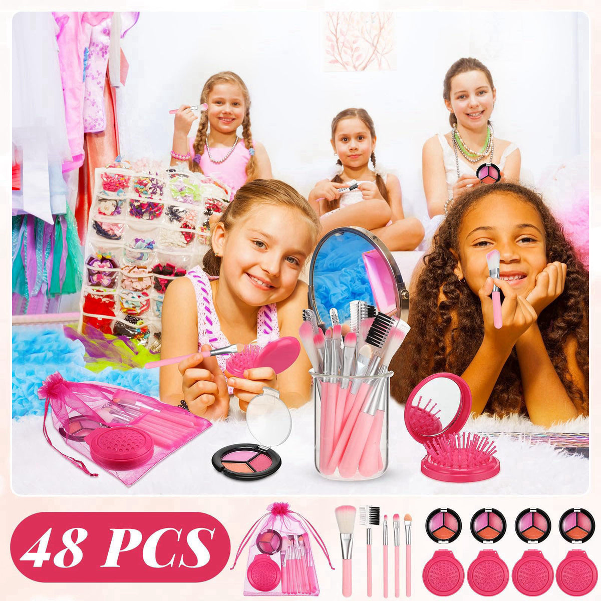Willinglong 12 Sets Kids Makeup Kit for Girls, Kids Spa Party Supplies for Girls, Sleepover Makeup Cosmetic Set Birthday