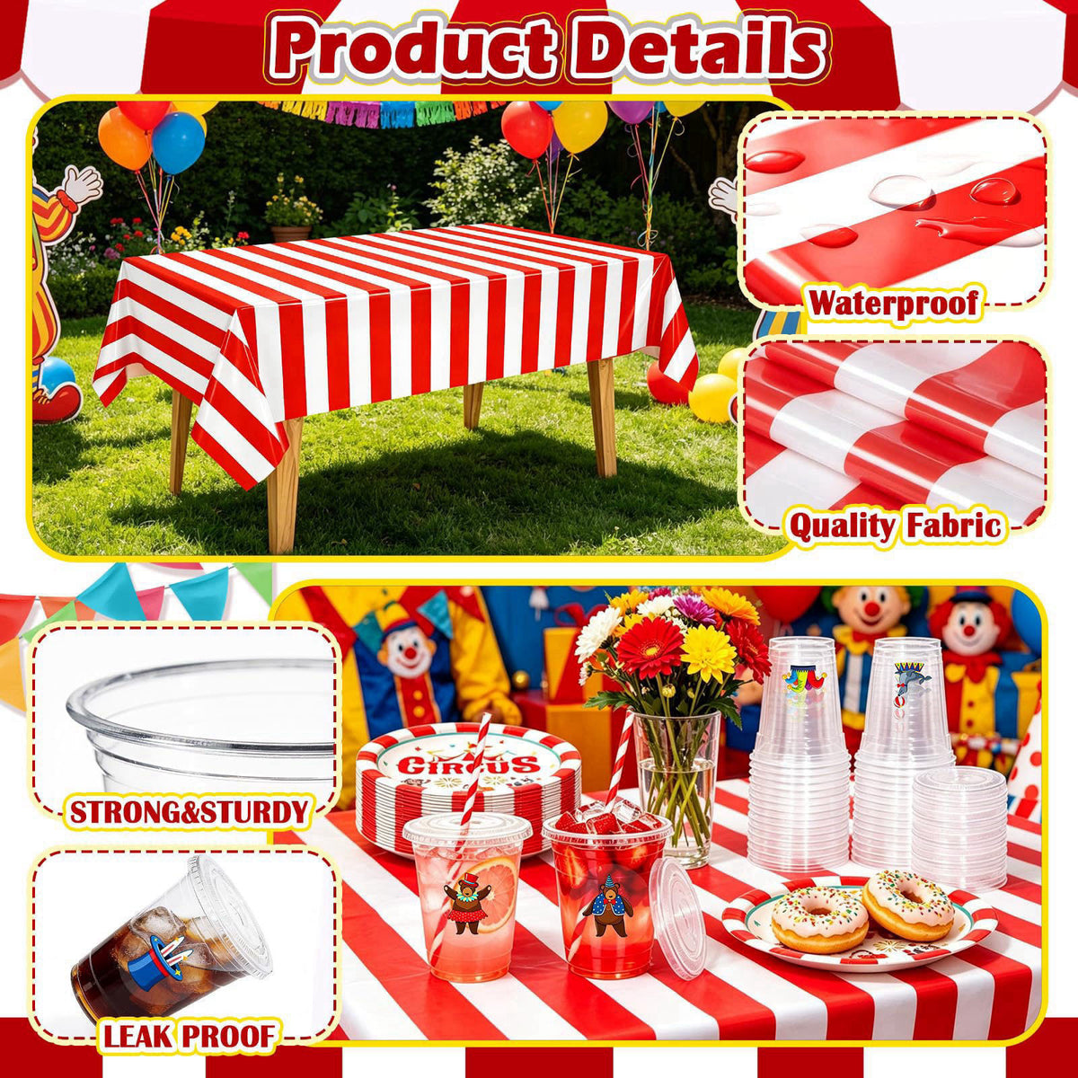 TgtherVibe Circus Carnival Party Tableware and 16oz Disposable Cups with Lid- Serve 24 – full view