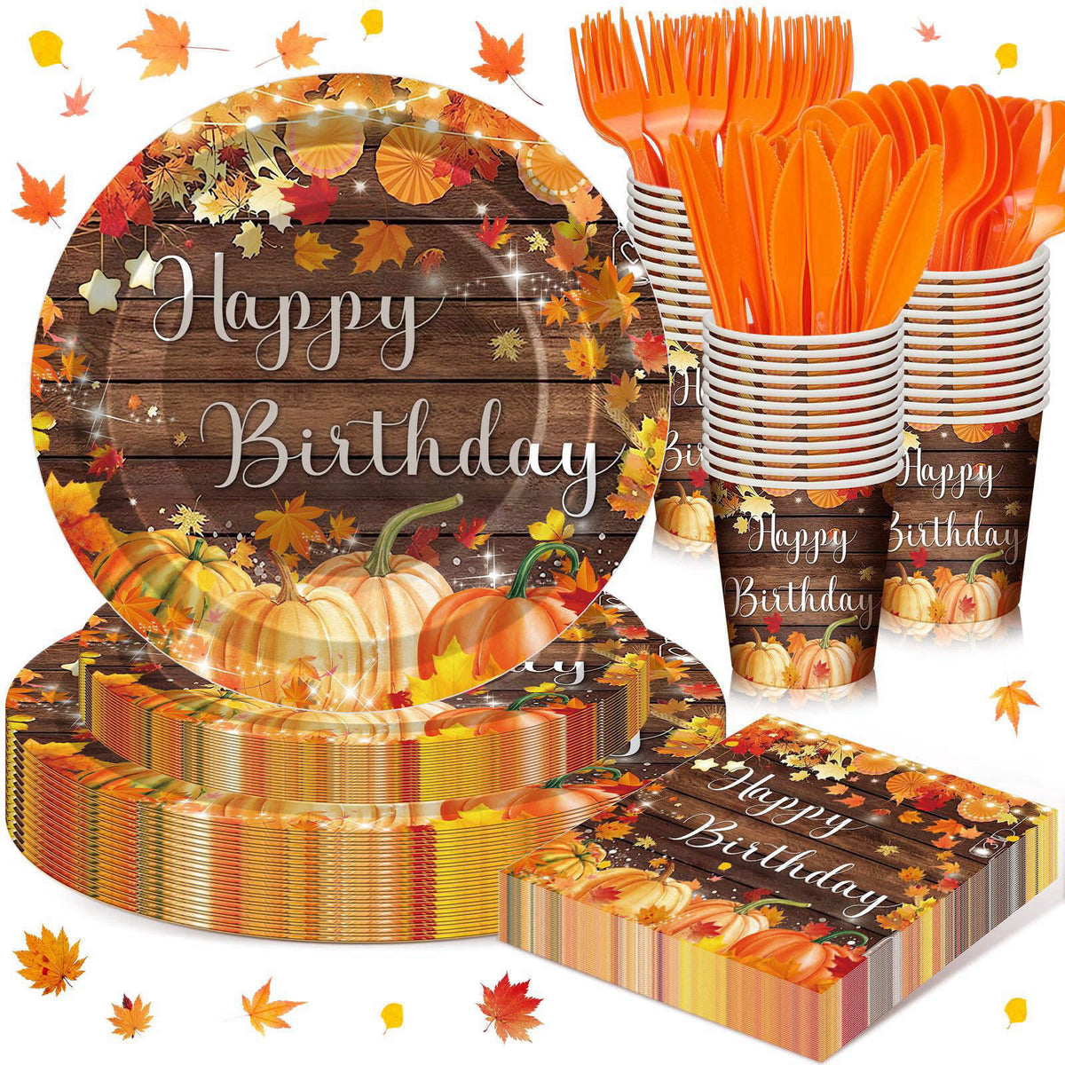 Sunnychicc 168 Fall Birthday Party Favors Pumpkin Tableware Set Serves 24
