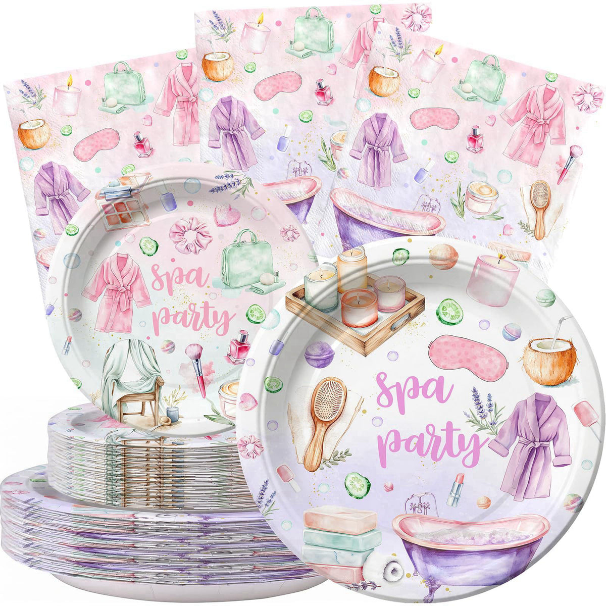 SamPartyShop Spa Birthday Party Supplies for 40 Guests, Spa Party Plates and Napkins Set, Pamper Party Decorations for G