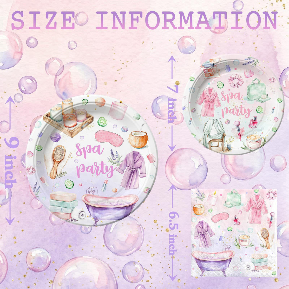 SamPartyShop Spa Birthday Party Supplies for 40 Guests, Spa Party Plates and Napkins Set, Pamper Party Decorations for G