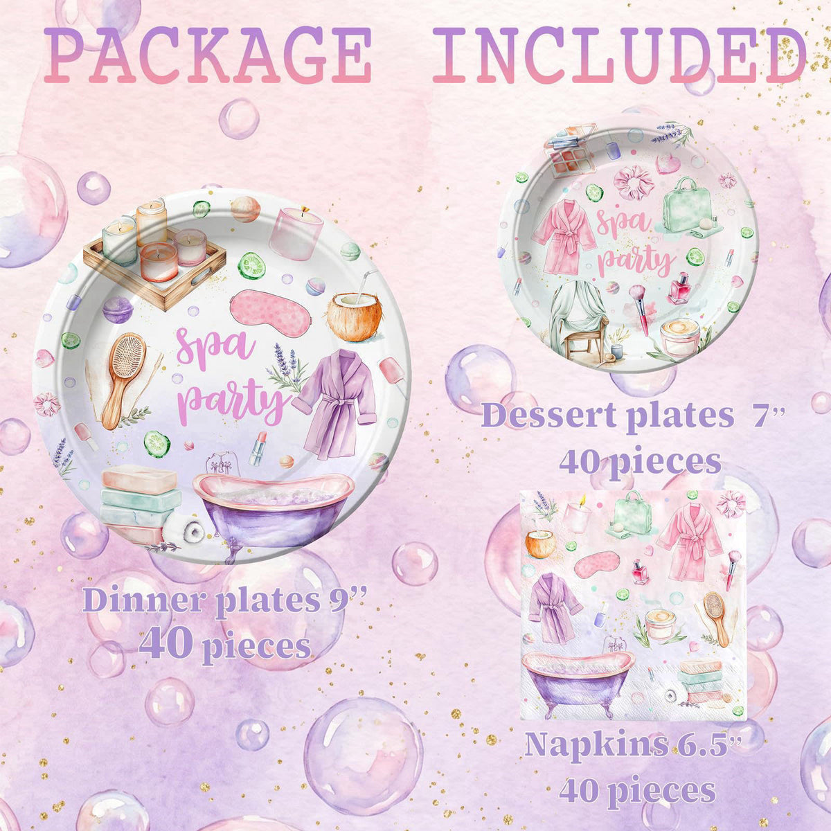 SamPartyShop Spa Birthday Party Supplies for 40 Guests, Spa Party Plates and Napkins Set, Pamper Party Decorations for G
