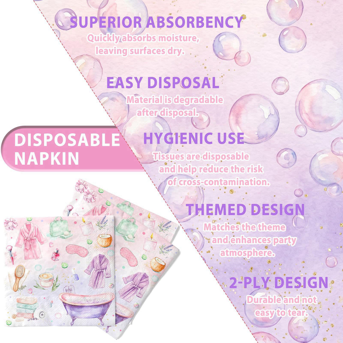 SamPartyShop Spa Birthday Party Supplies for 40 Guests, Spa Party Plates and Napkins Set, Pamper Party Decorations for G