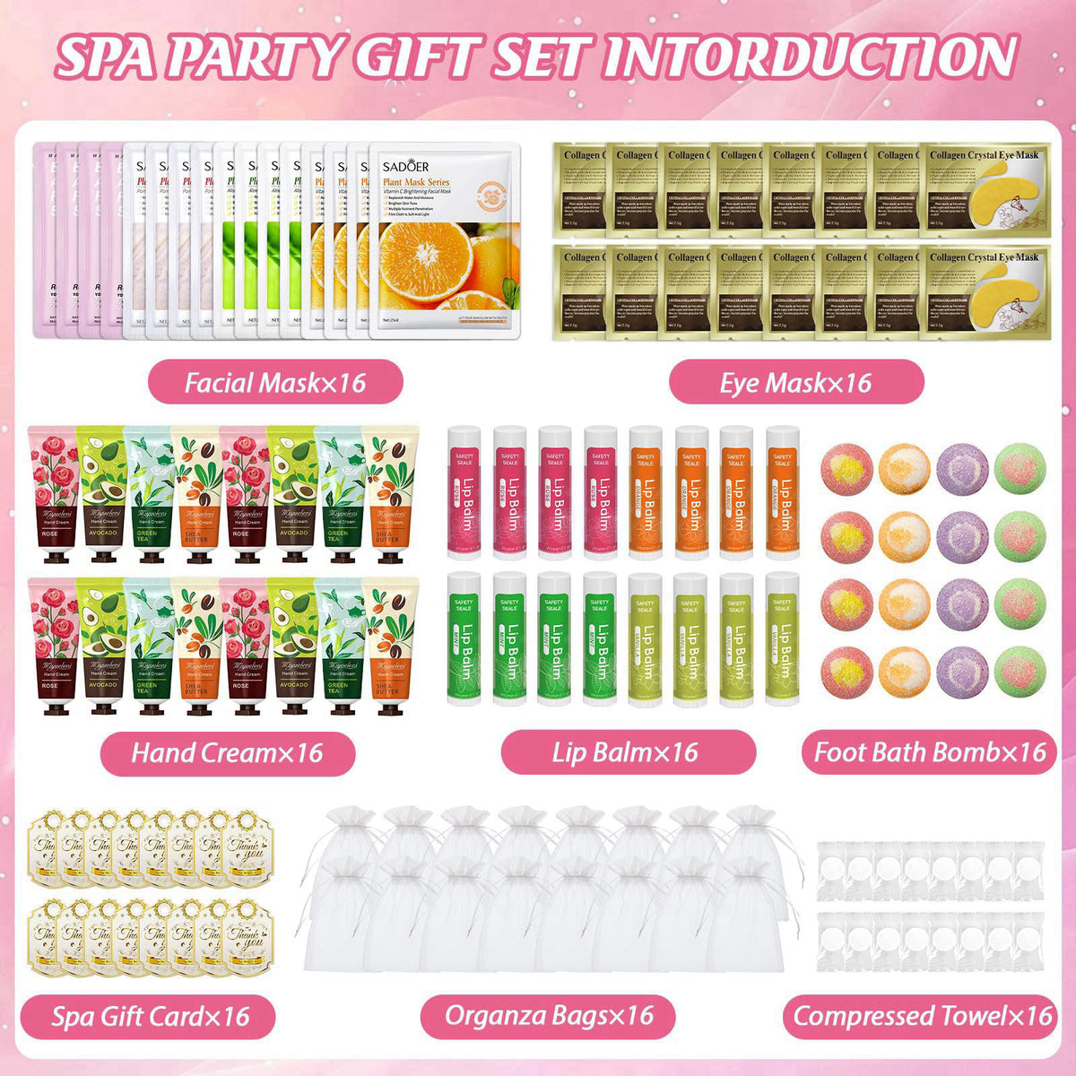 Yopela 128 PCS Spa Party Supplies for Women, Spa Kit Include Lip Balm,Facial Masks, Hand Cream, Under Eye Patches, Foot 