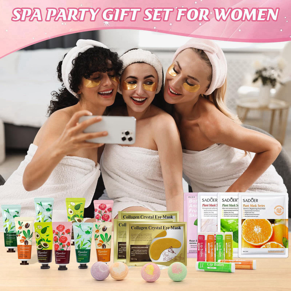 Yopela 128 PCS Spa Party Supplies for Women, Spa Kit Include Lip Balm,Facial Masks, Hand Cream, Under Eye Patches, Foot 
