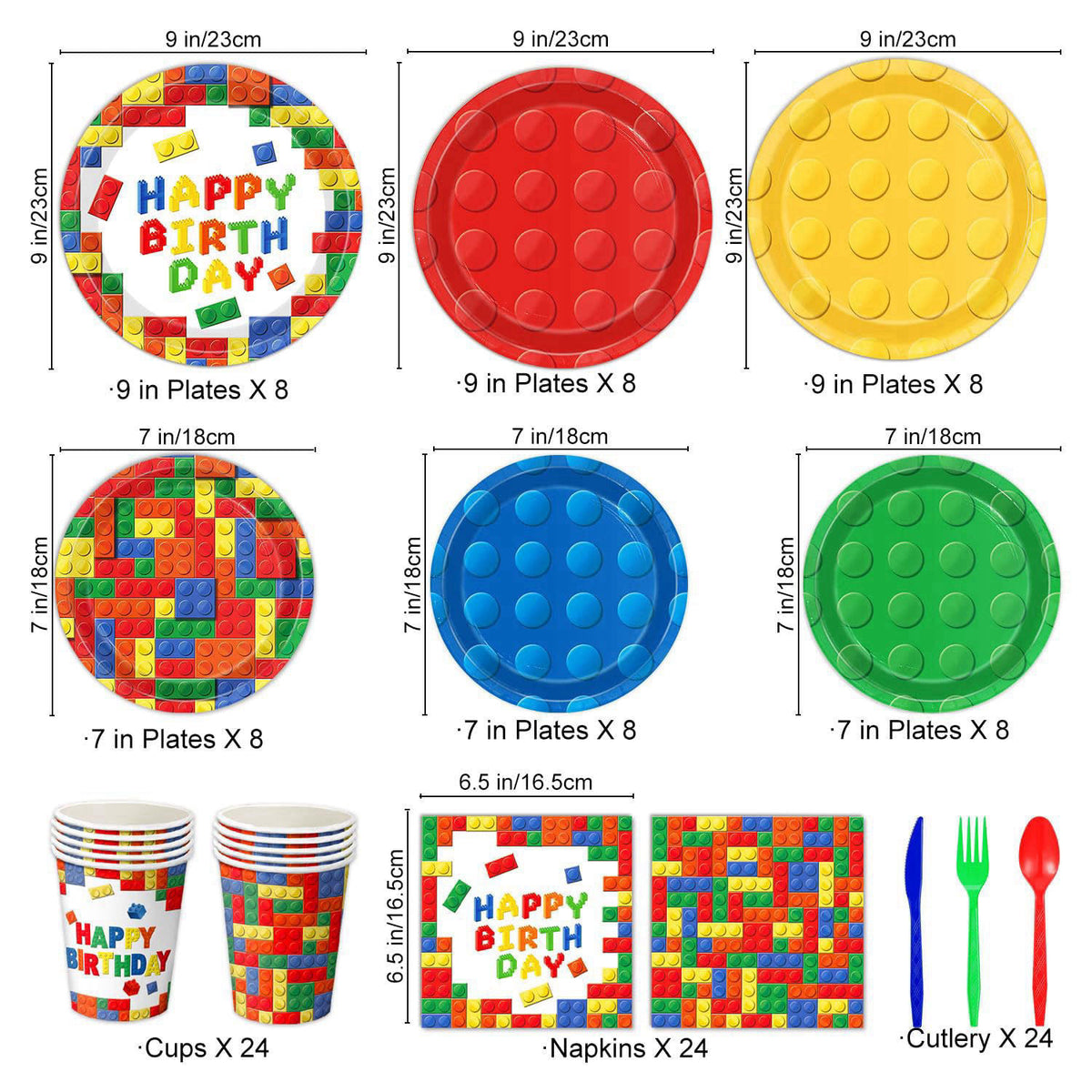 NKPDAXM Building Block Birthday Decorations, Colorful Building Block Plates, Napkins, Cups, Tablecloth, Banner, Hanging 