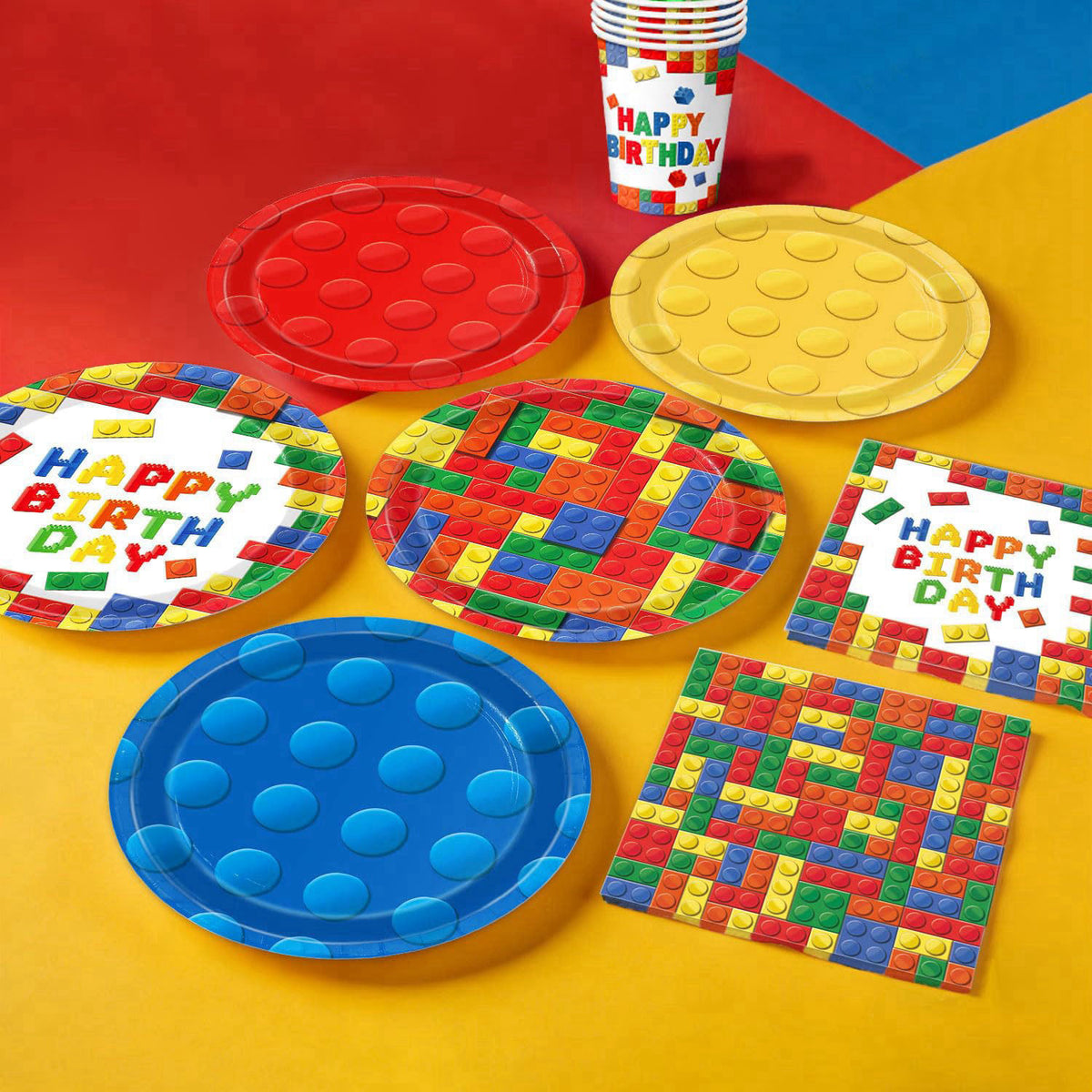 NKPDAXM Building Block Birthday Decorations, Colorful Building Block Plates, Napkins, Cups, Tablecloth, Banner, Hanging 