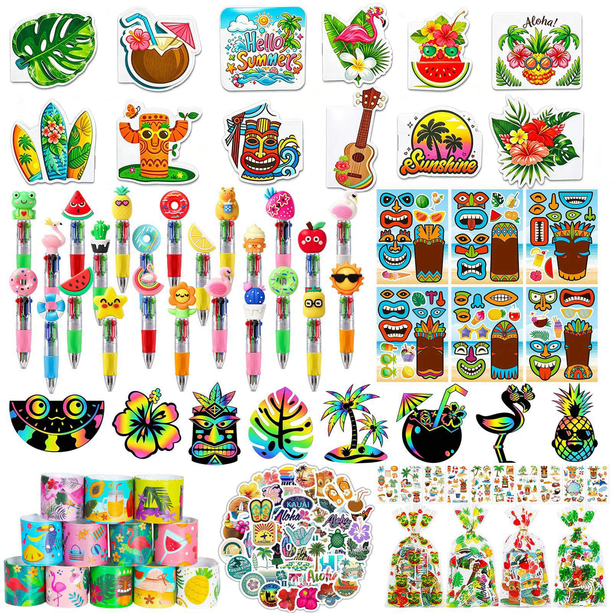 SZCECHRE 144PCS Hawaiian Theme Party Supplies Set, Tropical Summer Event Decorations, Party Accessories for Events and C