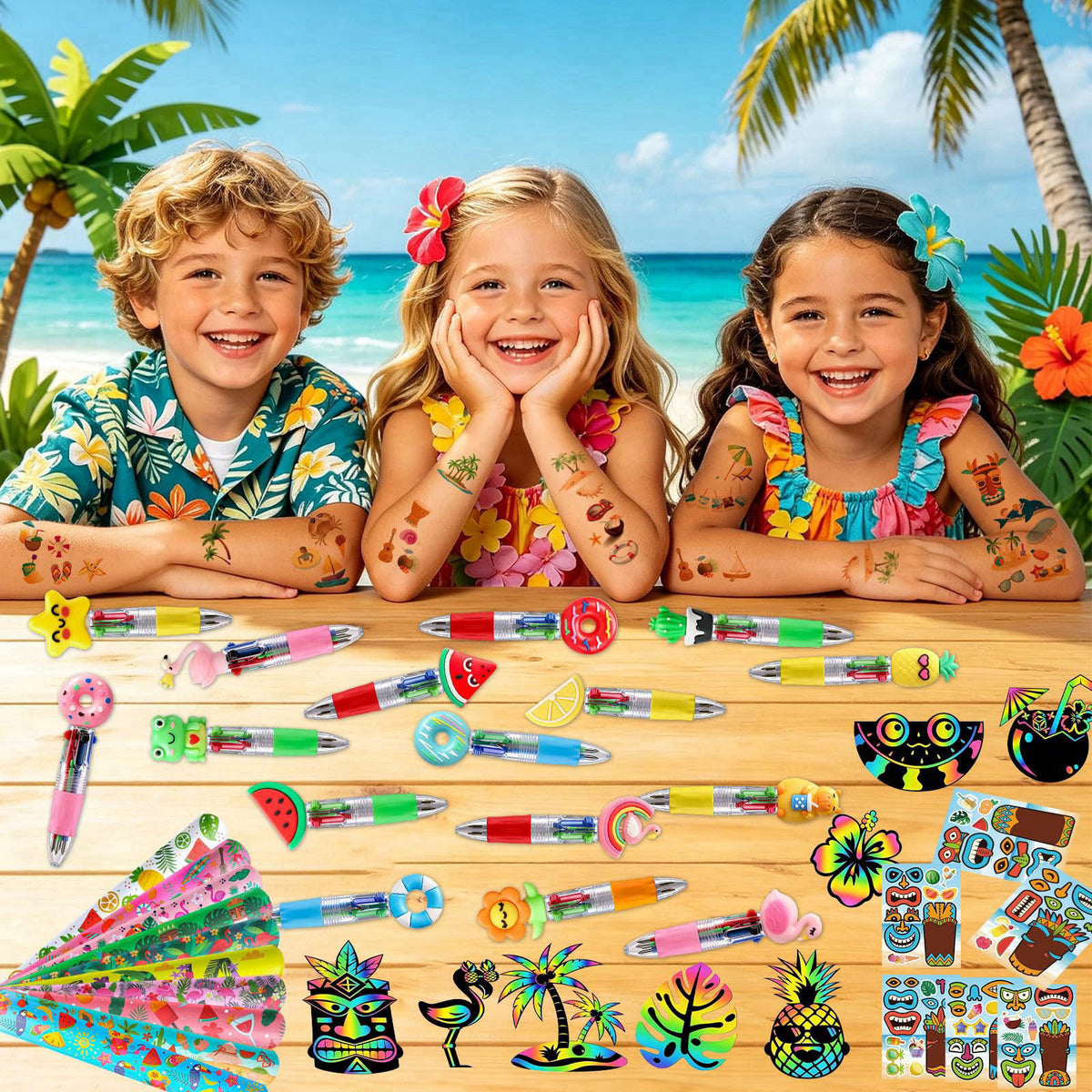 SZCECHRE 144PCS Hawaiian Theme Party Supplies Set, Tropical Summer Event Decorations, Party Accessories for Events and C