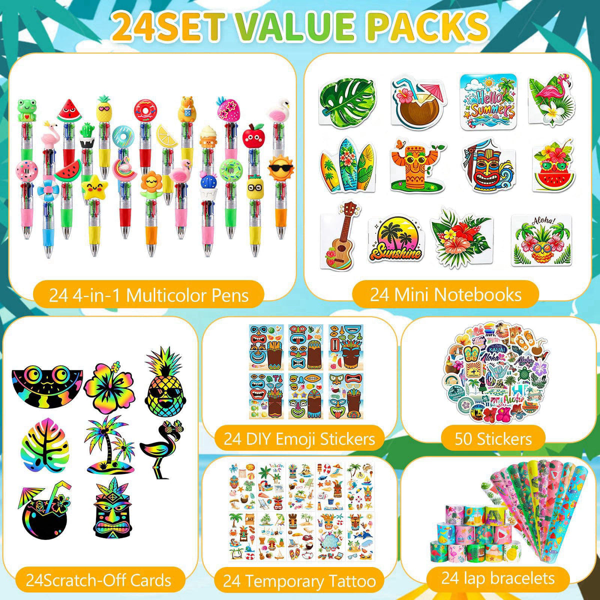 SZCECHRE 144PCS Hawaiian Theme Party Supplies Set, Tropical Summer Event Decorations, Party Accessories for Events and C