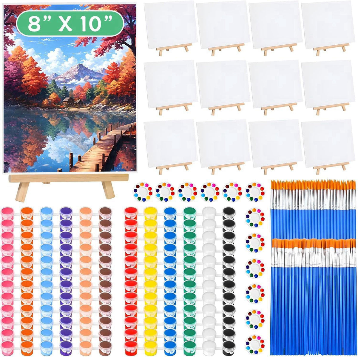 120pcs 8x10 Inch Painting Supplies Kit, 12 Colors Mini Acrylic Paint Set