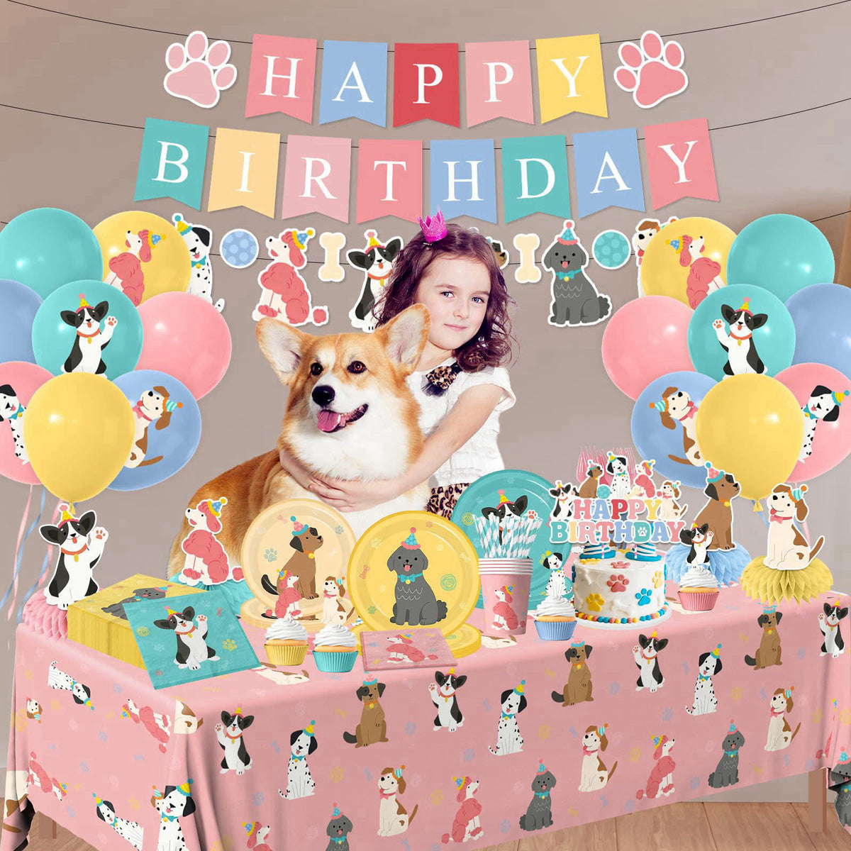 Meuqeaju Dog Themed Birthday Party Decorations,Puppy Birthday Party Decorations Vintage Dog Plates and Napkins,Cups,Tabl