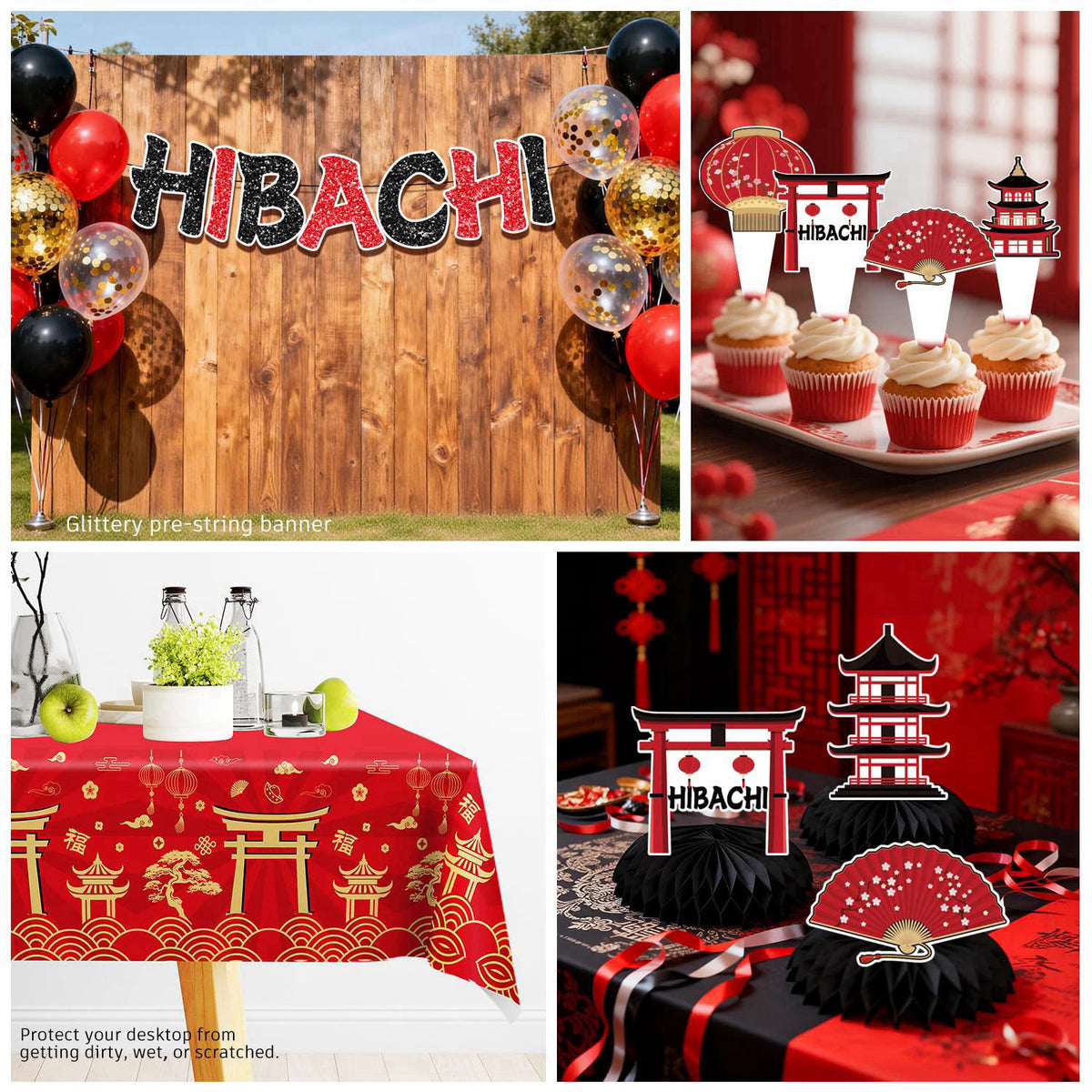 wellspar Red Gold Hibachi Party Decorations Tableware Set, for 25 Guest – alternate angle