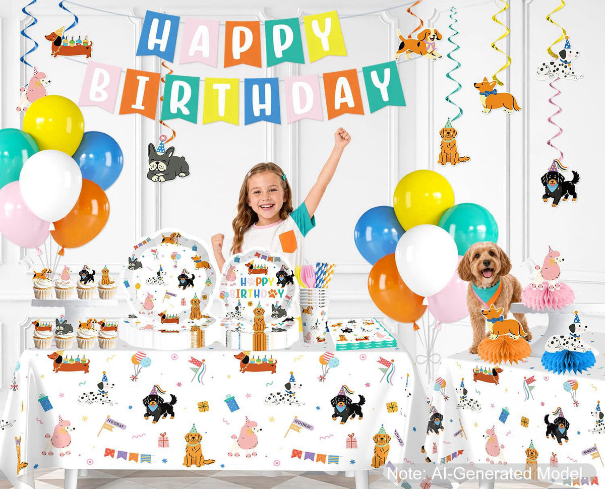 Yingoto Dog Themed Birthday Party Decorations Tableware Set, Serves 25 – packaging and label