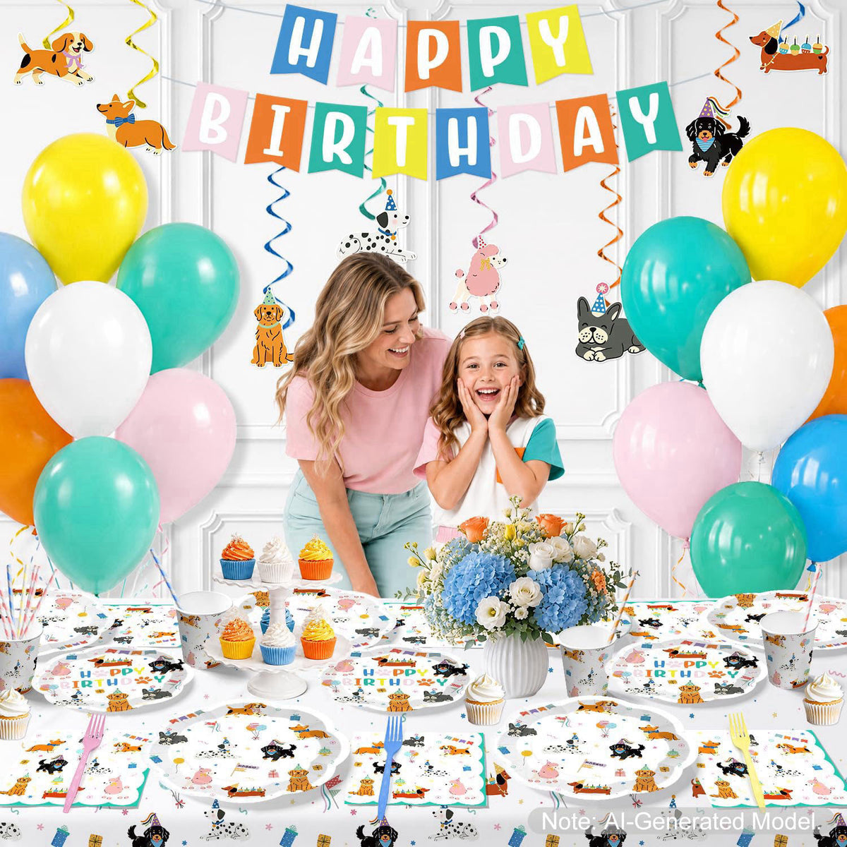 Yingoto Dog Themed Birthday Party Decorations Tableware Set, Serves 25 – back view and specifications