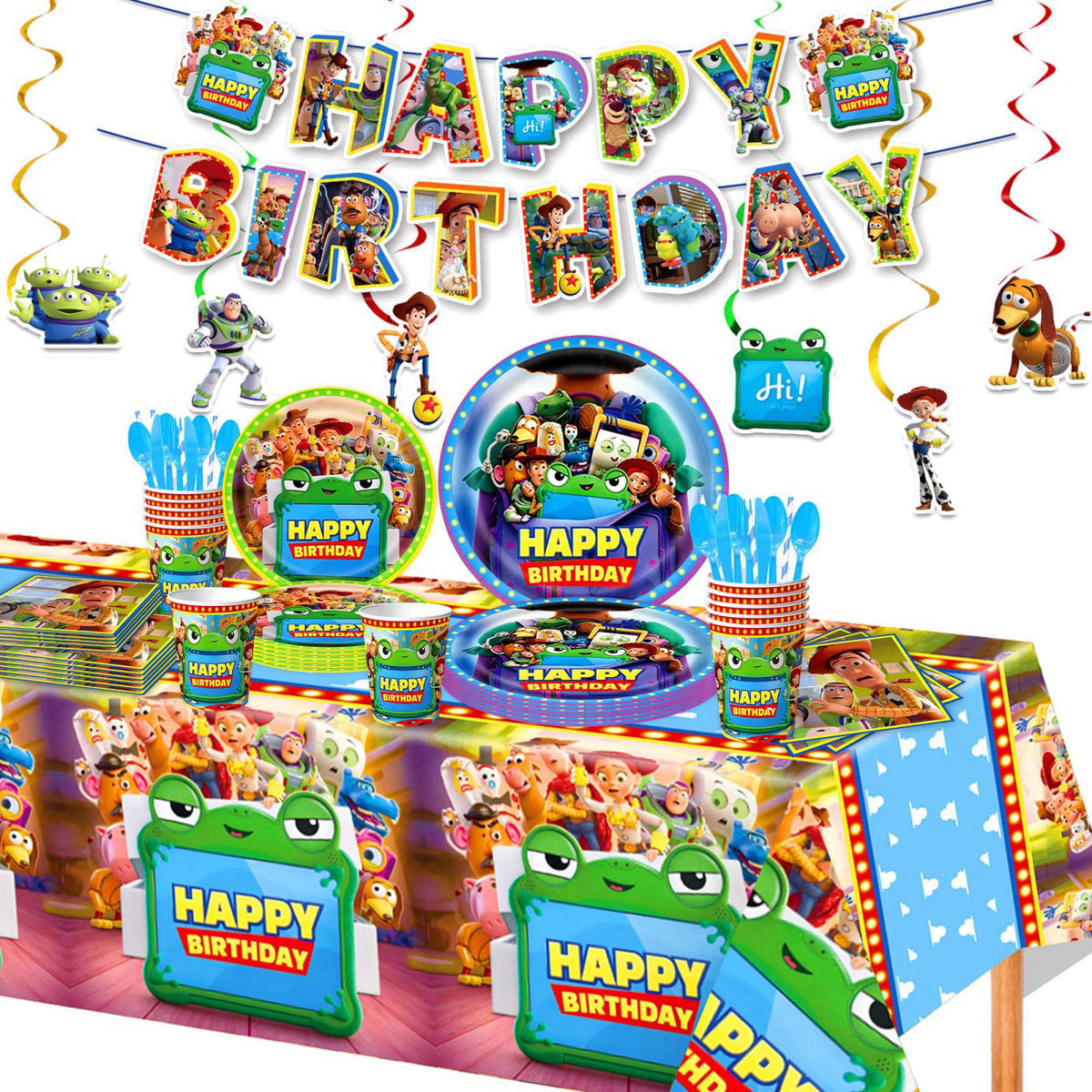 Lonvichtt 102Pcs Toy Story 5 Birthday Decorations, Complete Party Supply Kit Includes Tablecloth, Disposable Plates, Cup