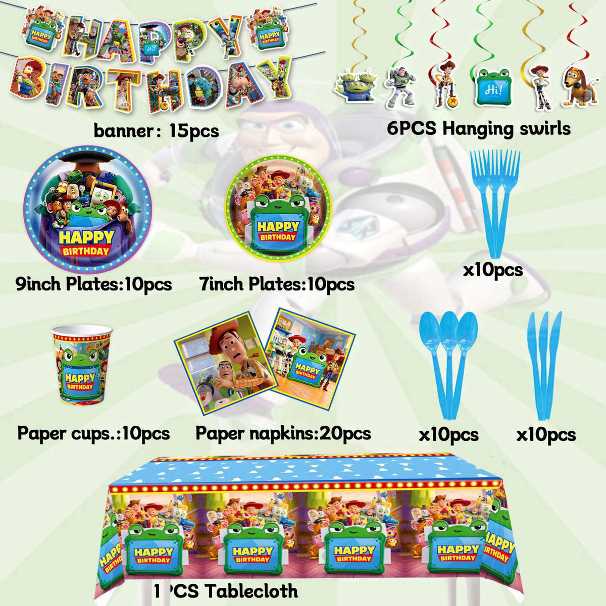 Lonvichtt 102Pcs Toy Story 5 Birthday Decorations, Complete Party Supply Kit Includes Tablecloth, Disposable Plates, Cup